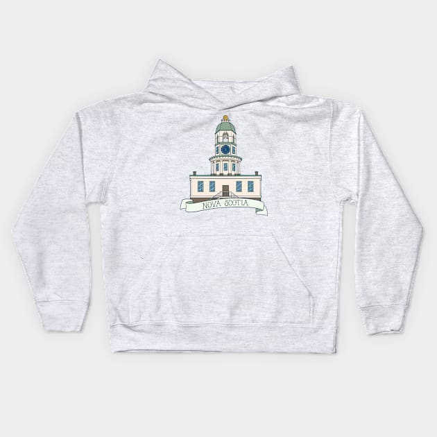 Halifax Town Clock with Nova Scotia Banner Kids Hoodie by Carabara Designs